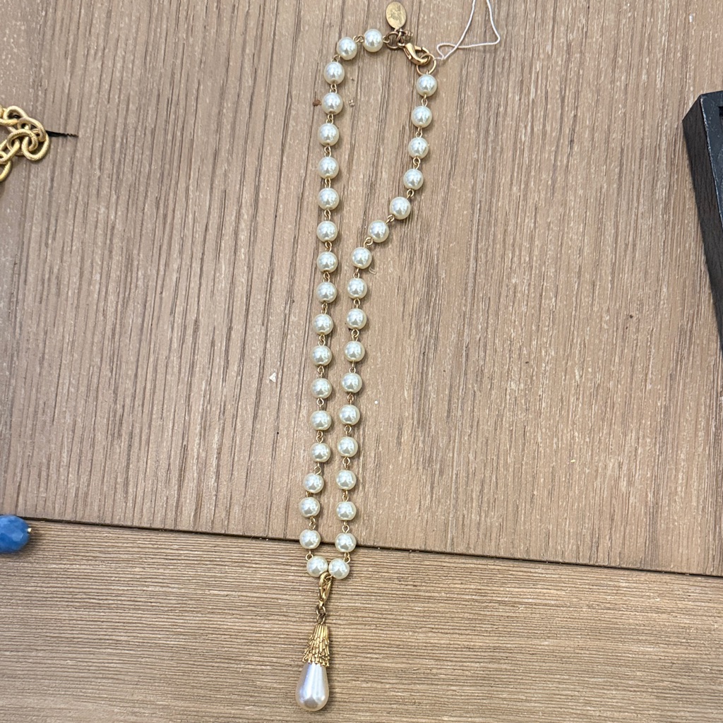 Gold And Pearl Drop Necklace